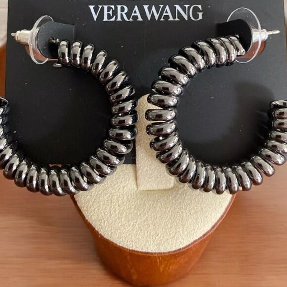 VERA WANG Rocker Chic Gunmetal Phone Cord Dimensional Hoop Earrings**NEW! - Picture 2 of 2
